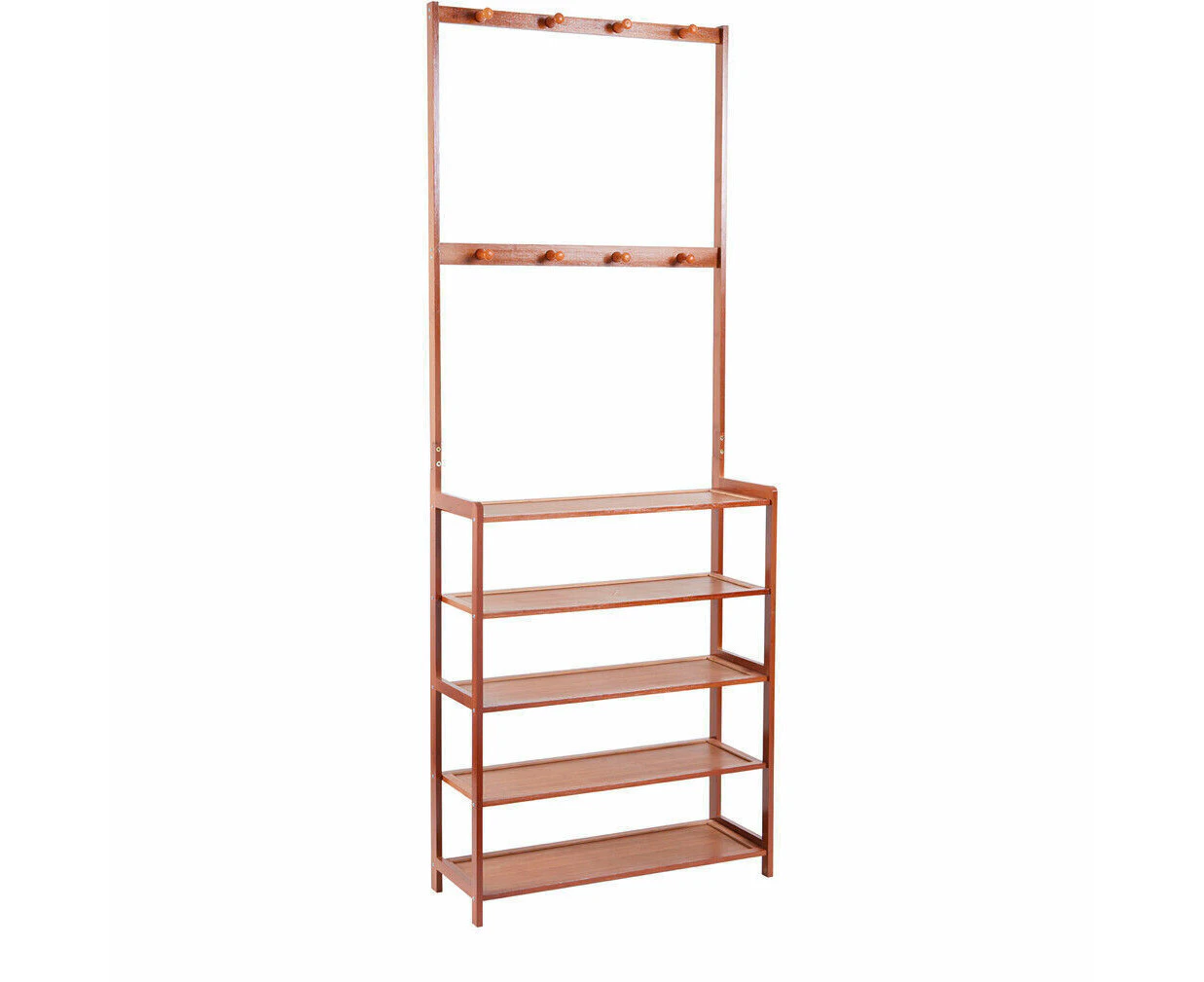 Chic Compact 5 Tier Coat and Shoe Rack for Entryway Freestanding Hall Tree Bamboo