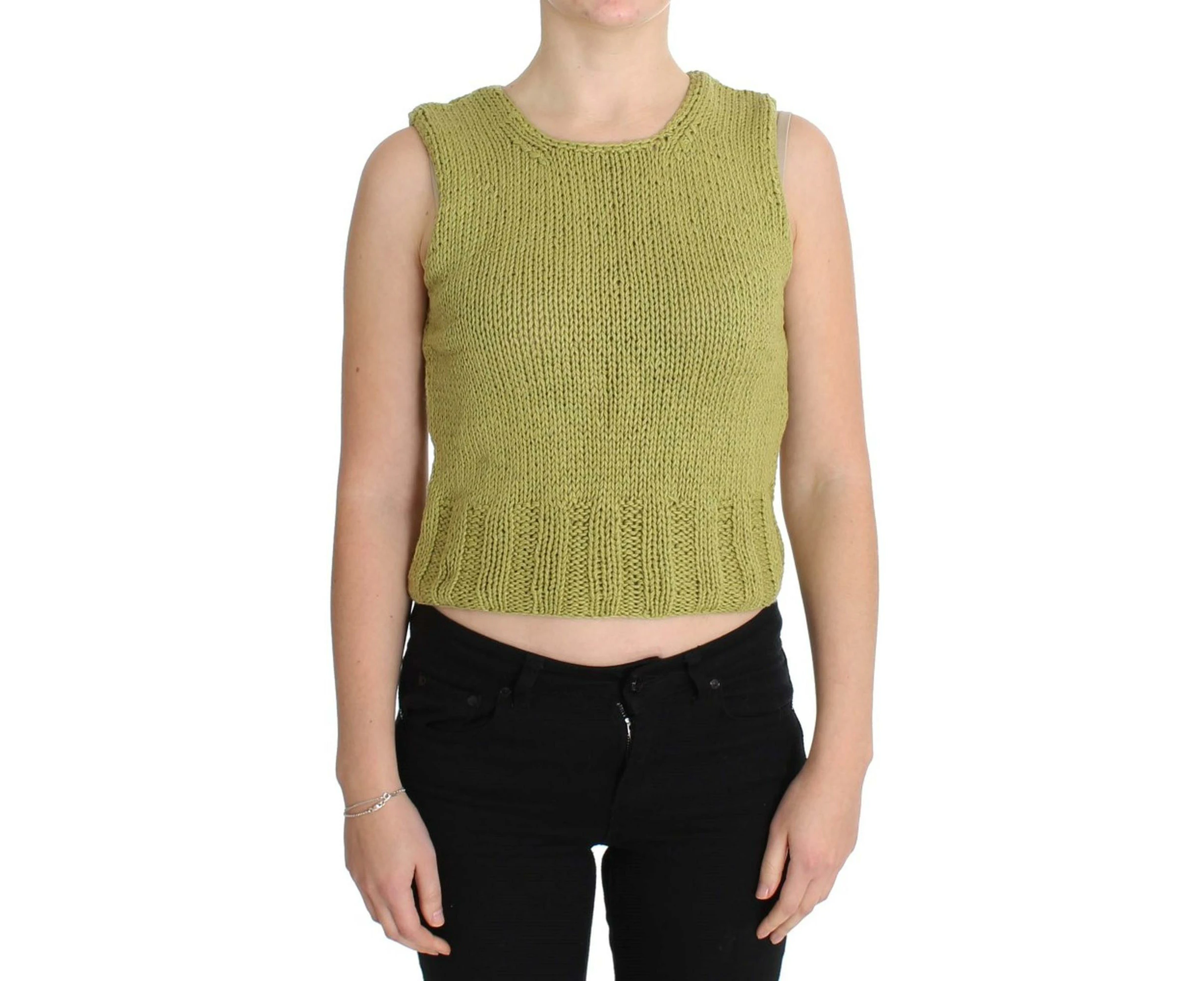 Knitted Cotton Blend Vest Sweater - Green