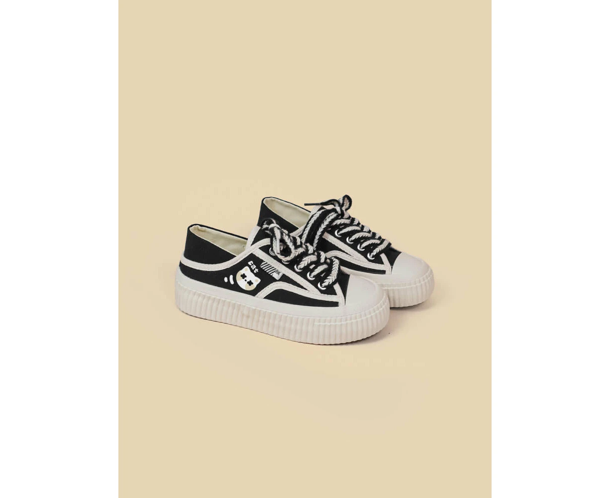 Women's Platform Casual Canvas Shoes - Black