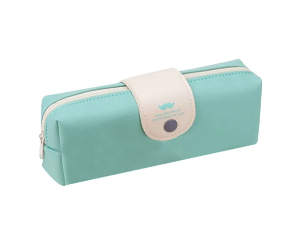 Students Pencil Pen Bag Coin Purse Beauty Makeup Pouch Handbag Zip Hasp Mustache - Light Blue