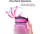 1L sports water bottle, leak proof drinking water bottle, pink and blue, with time mark and straw, suitable for fitness and outdoor enthusiasts