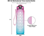 1L sports water bottle, leak proof drinking water bottle, pink and blue, with time mark and straw, suitable for fitness and outdoor enthusiasts