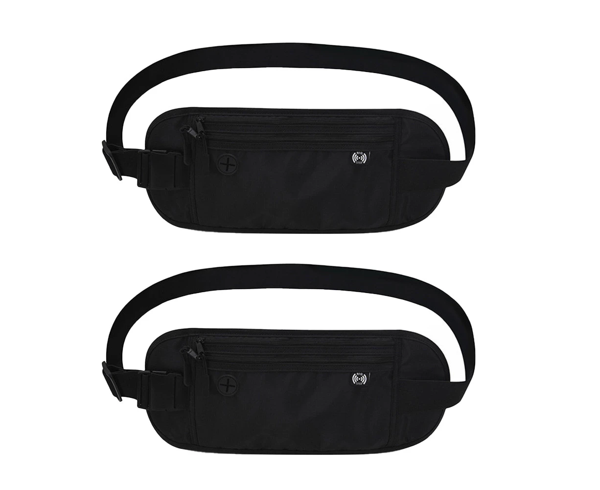 2Pcs Money Belt for Travel purse RFID Slim Passport Holder Travel Pouch to Protect Wallet Bag-Black