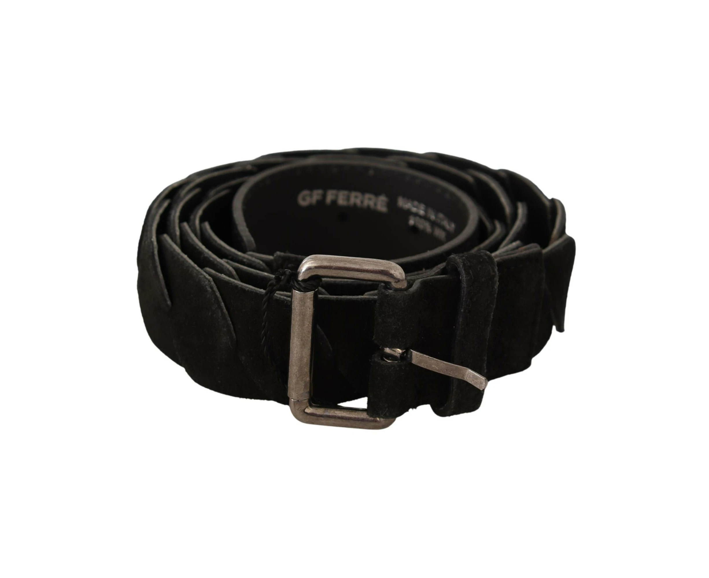 GF FERRE Men Black Belt with Metal Buckle - Solid Pattern - Black