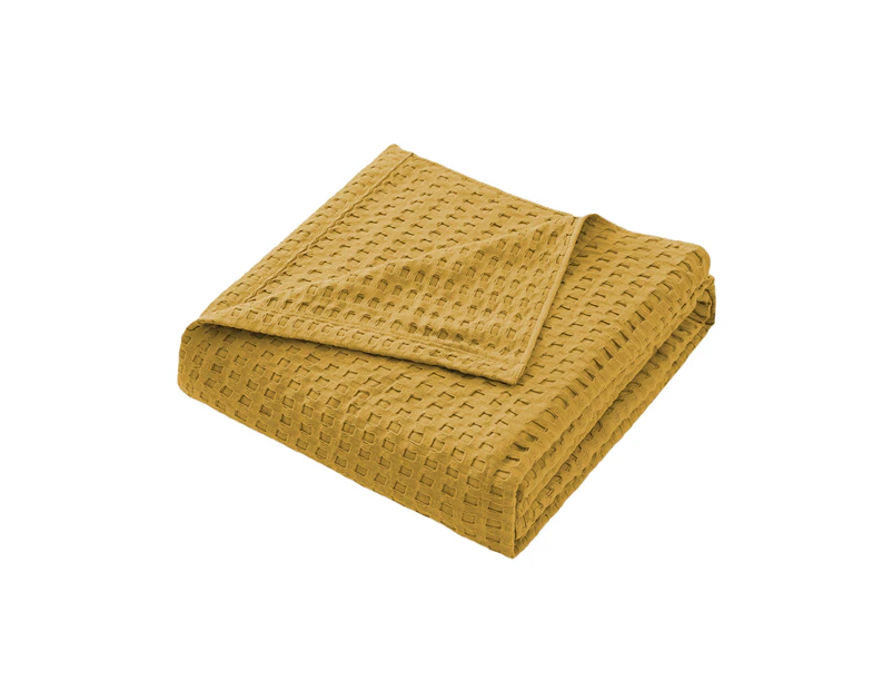 Cozy and Soft Waffle Weave 100% Cotton Blankets-Yellow