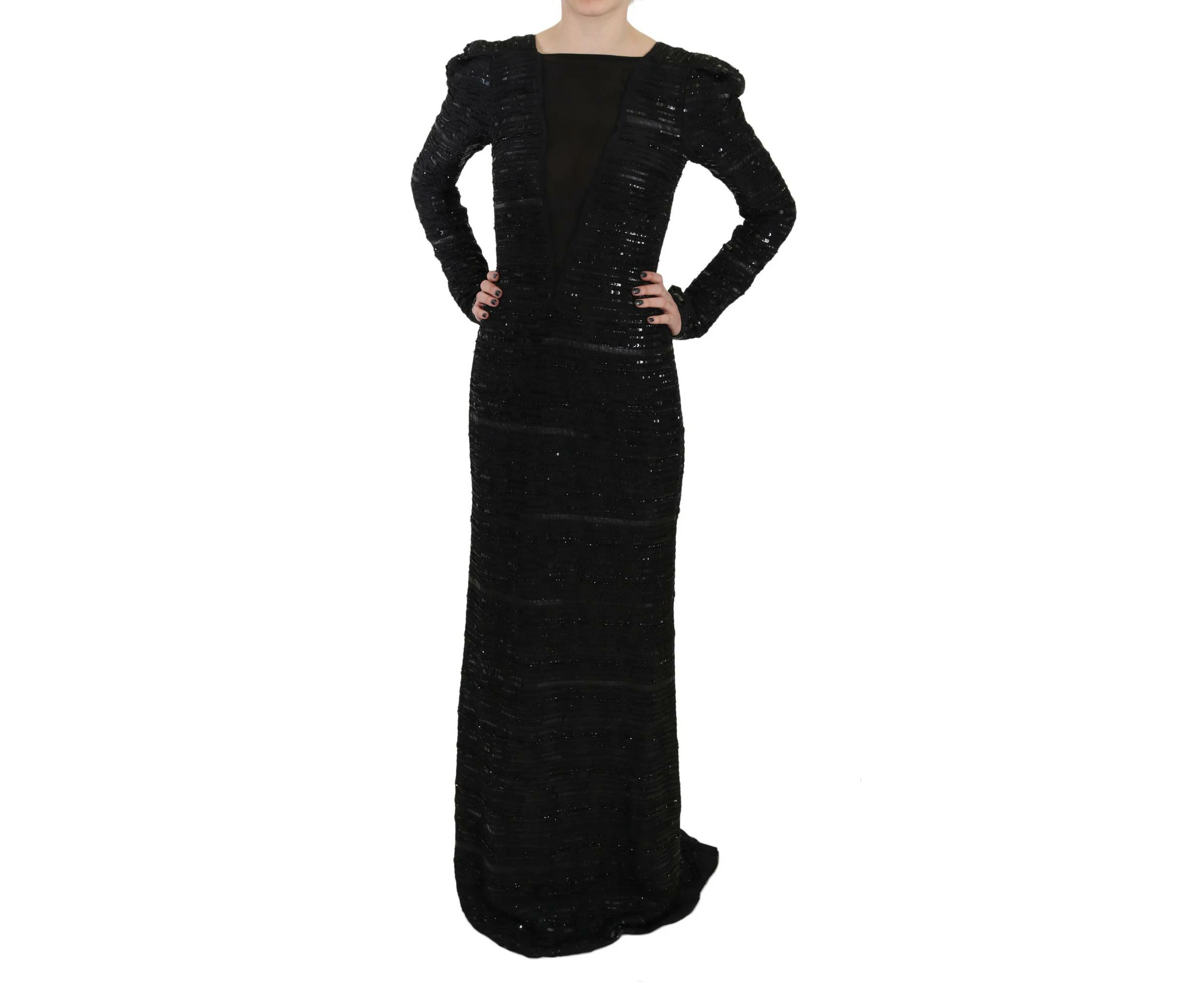 John Richmond Long Sleeve Sheath Maxi Dress - Black