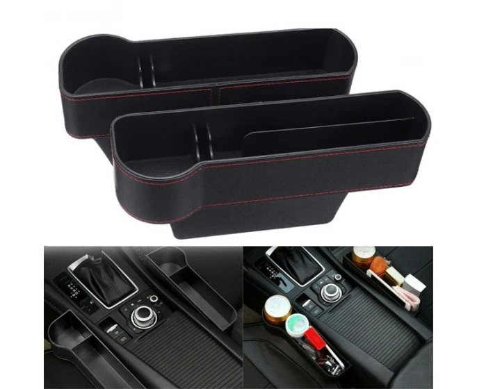 2pcs Car Seat Gap Filler Organizer Storage Box Front Seat Console Side Pocket For Cellphones Keys Cards Wallets Sunglasses