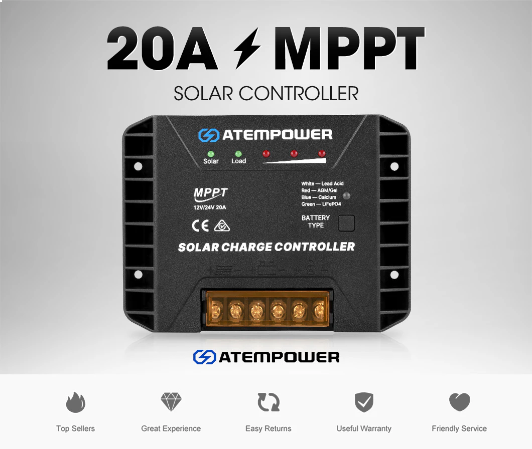 Atem Power 20A MPPT Solar Charge Controller Regulator Lithium Compatible 12V/24V