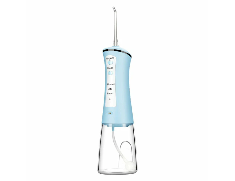 Electric Oral Dental Irrigator Portable Water Jet Flosser USB 4 Modes Teeth Cleaning Tooth Pick Floss IPX7 300ML + 4 Tips - Blue with 4 nozzles