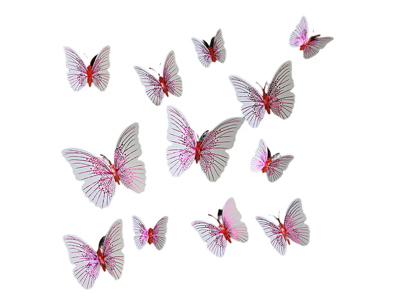 ishuif 12Pcs Wall Decal Waterproof Realistic Removable Ambilight 3D Butterfly Background Wall Sticker for Living Room-Rose Red