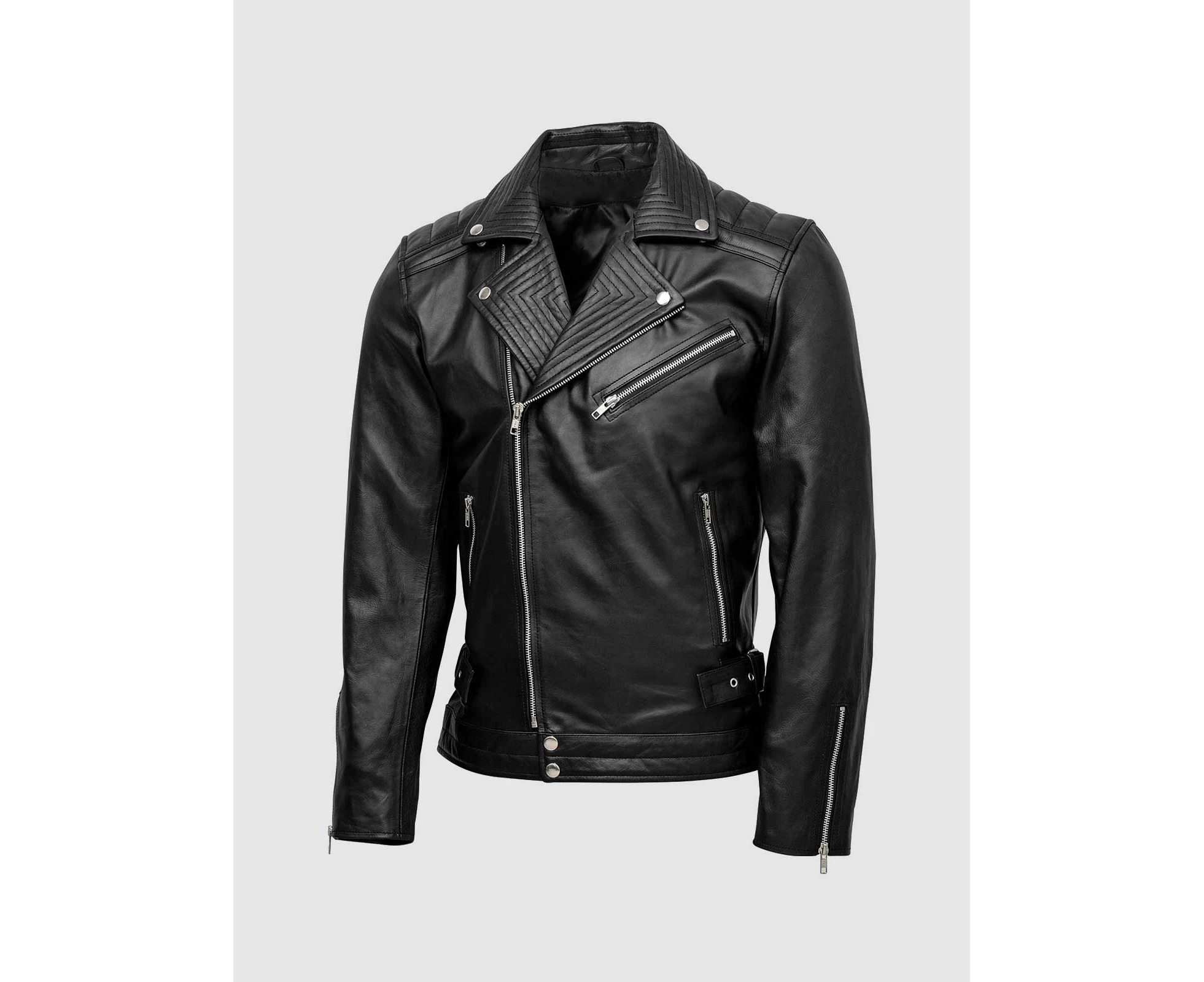 Men's Sheep Quilted Black Biker Leather Jacket