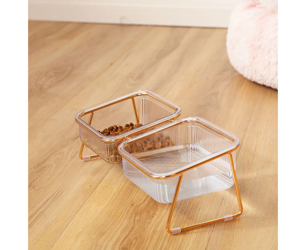 Raised Cat Food Water Bowl Transparent Slanting Mouth Elevated Pet Bowls For Cats Dogs Golden Iron Double Bowl 30.5×14.4×11Cm / 12.0X5.7X4.3In