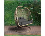 Arcadia Furniture 2 Seater Rocking Egg Chair Outdoor Wicker Rattan Patio Garden - Oatmeal and Grey