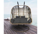 Arcadia Furniture 2 Seater Rocking Egg Chair Outdoor Wicker Rattan Patio Garden - Oatmeal and Grey