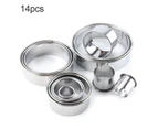 14Pcs Cutting Molds DIY Surface Polishing Stainless Steel Silver Round Cookie Cutter for Cake Jelly Chocolate-Silver