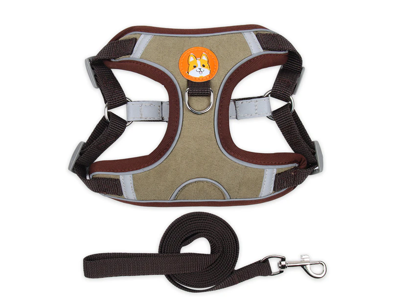 Pet Chest Harness Suede Cat and Dog Harness Reflective and Breathable Dog Rope Dog Leash*Brown*L**