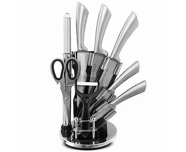 Stainless Steel Kitchen Knife Set with Rotating Block