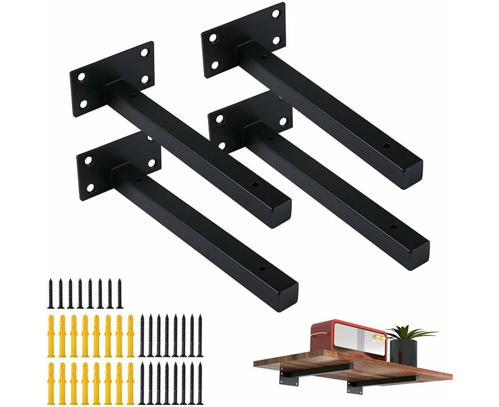 4 Pcs Black Bracket - 15cm Wall Shelf Shelf Invisible Fixing for Bedroom Kitchen Workshop with Screws