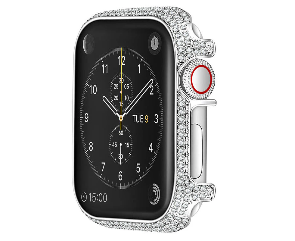 Marge Plus Hard PC Frame with Bling Rhinestone for iWatch 4/5/6/7/SE-Silver