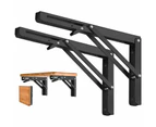 2 Pieces Black Bracket - 250mm Stainless Steel Folding Shelf Support Foldable Console Bracket for Wall Shelf Bearing 80kg