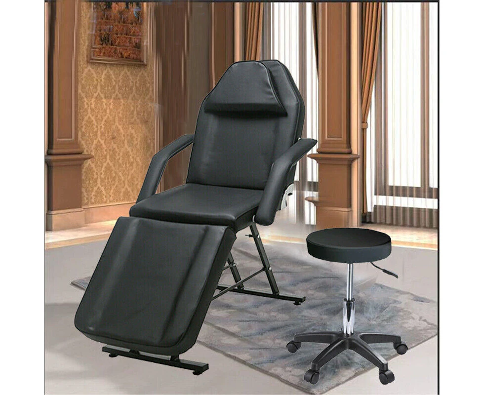 185CM Portable Massage Table Adjustable Reclining Folding Beauty Tattoo Chair Black