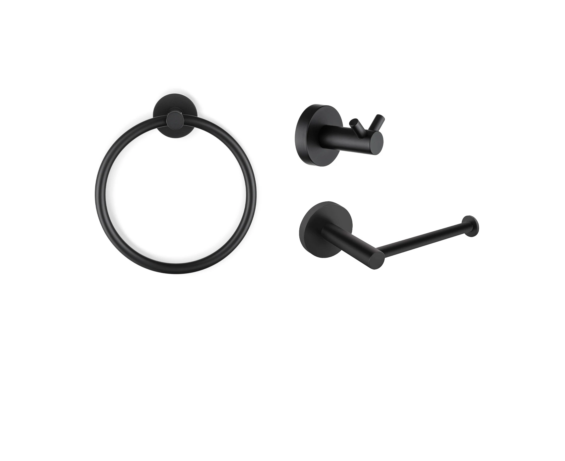 3-piece Bathroom Hardware Set Robe Hook Hand Towel Ring holder hanger Toilet Paper Roll holder Black