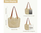 Straw Bag for Women Summer Beach Bag Soft Woven Tote Bag Large Rattan Shoulder Bag for Vacation,Beige(Inclues one free Gift as seen on photo)