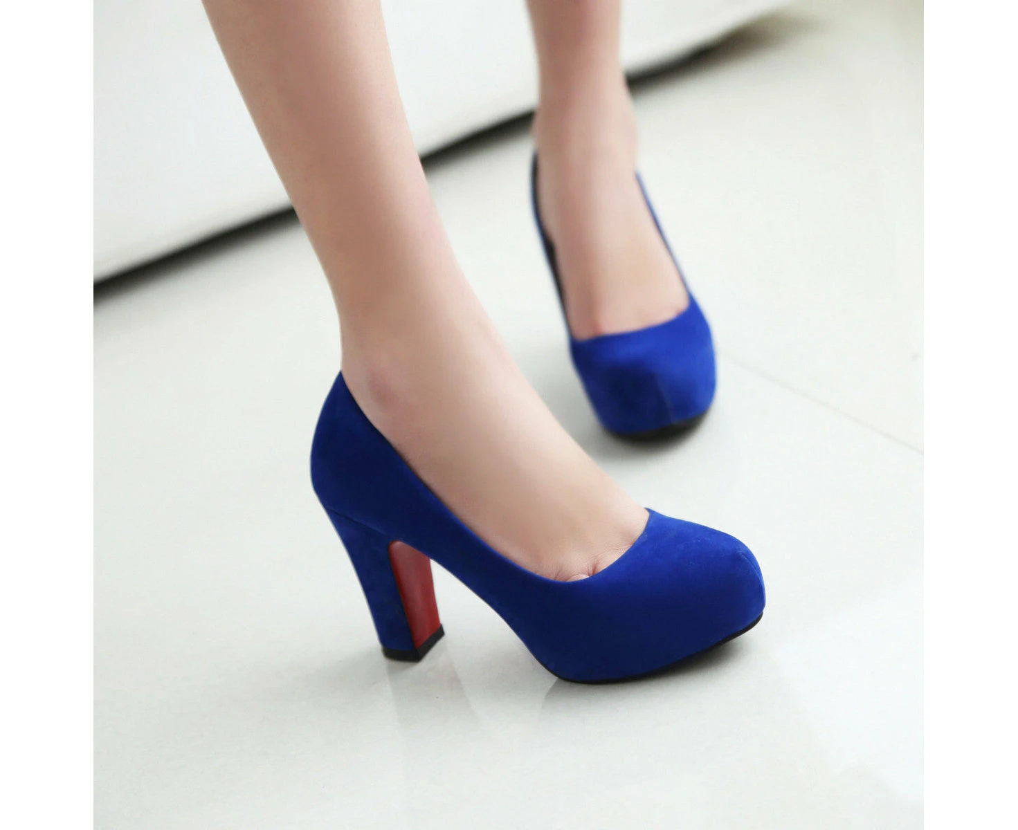 Women's Suede High Heel Pumps - Blue