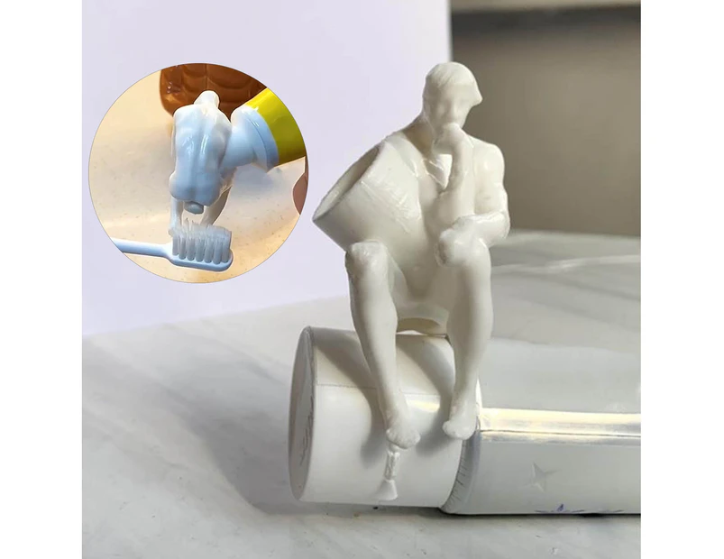 puluofuh Toothpaste Squeezer Quirky 3D Printed Thinker Style Wide Compatible Unique Compulsive Toys Toothpaste Squeezer-White