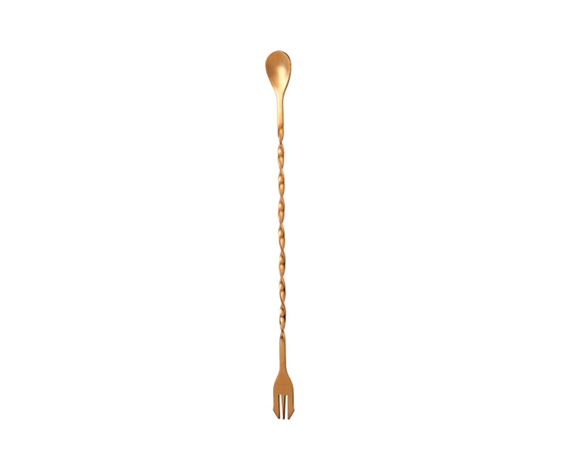 Cocktail Spoon with Fork Double Heads Stainless Steel Long Spiral Handle Mixing Stirrer Bar Accessories-Rose Gold