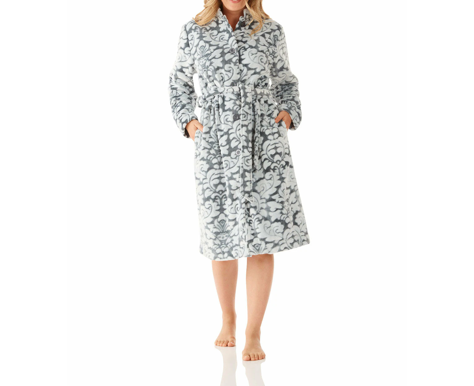 Magnolia Lounge Damask Button Up Fleece Dressing Gown