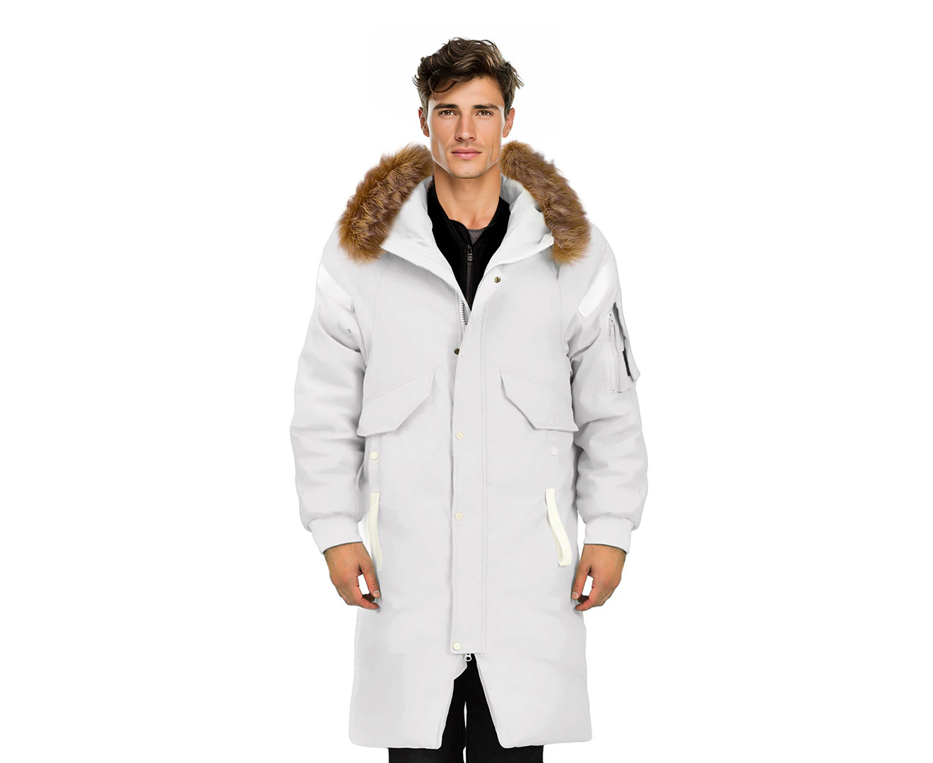 abbee Winter Fur Hooded Thick Overcoat Jacket Stylish Lightweight Quilted Warm Coat - White