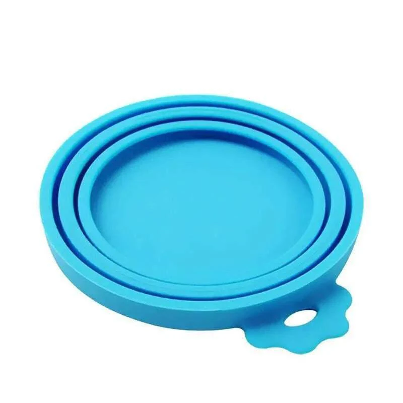 Sky Blue 1/2/3pc Pet Food Can Cover Lid Pet Tin Silicone Reusable Storage Cap Top