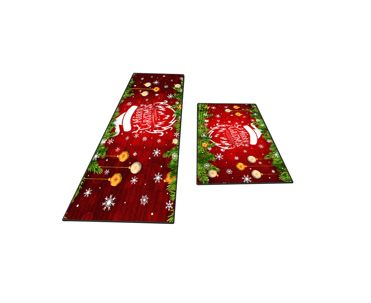 2Pcs Kitchen Floor Mat Washable Rectangular Floor Rugs for Christmas Home Decor-Style 4