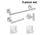 Bathroom Hardware Set 5-Piece Stainless Steel Bath Accessories Kit Lengthen Hand Towel Bar+Toilet Paper Holder+3 Robe Towel Hooks