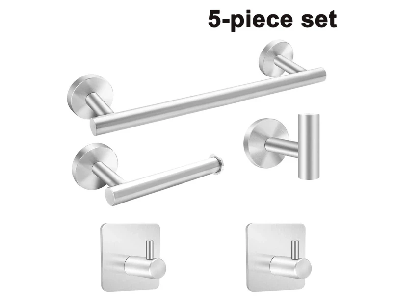 Bathroom Hardware Set 5-Piece Stainless Steel Bath Accessories Kit Lengthen Hand Towel Bar+Toilet Paper Holder+3 Robe Towel Hooks