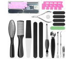 Pedicure Kit 20 in 1 Black Stainless Steel Professional Pedicure Tools Set Foot Rasp Peel Callus Dead Skin Remover Foot Care