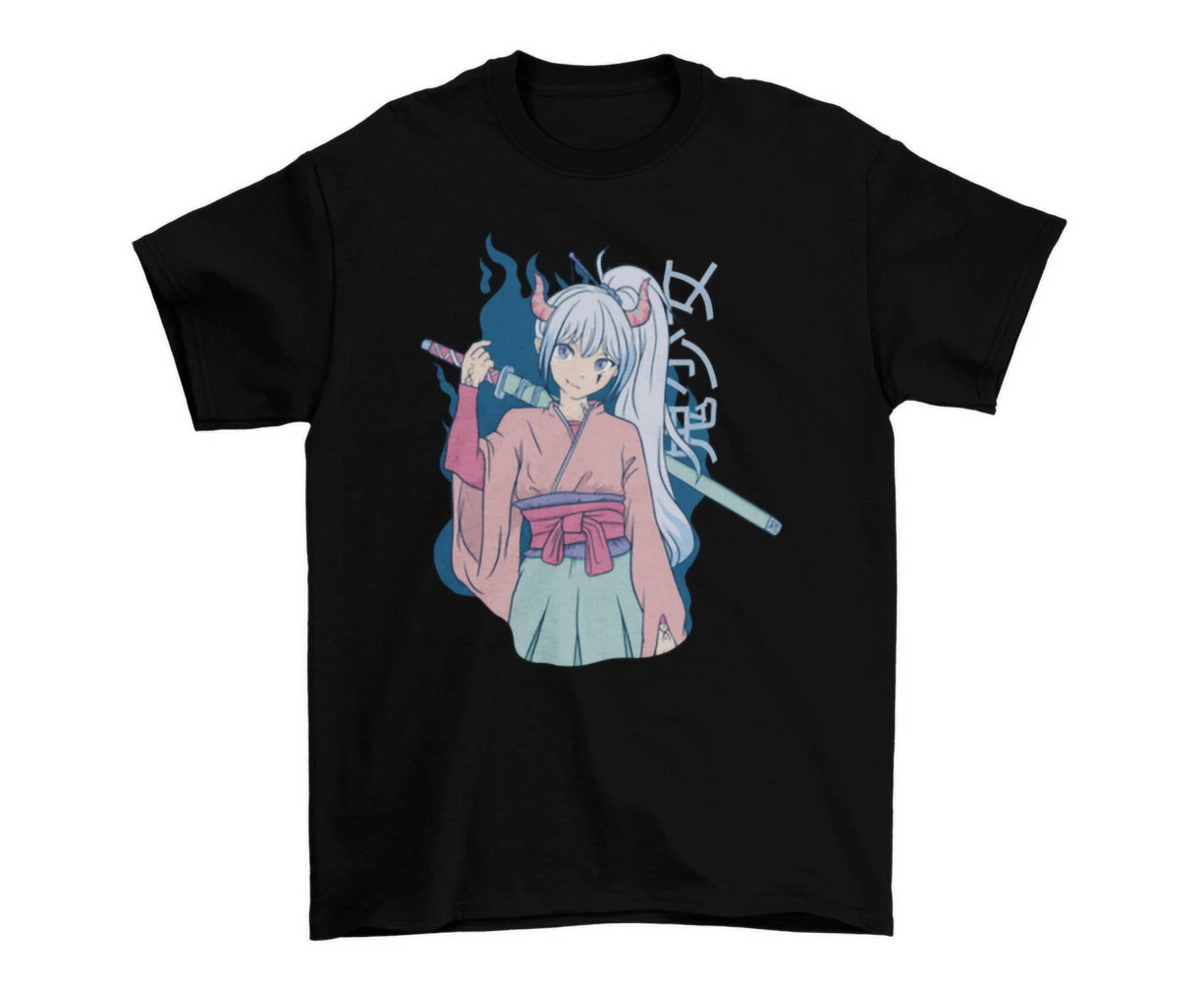 Anime Girl with Katana Tee Shirt - Japanese Manga Style Clothing for Women and Girls T-Shirt - Clear