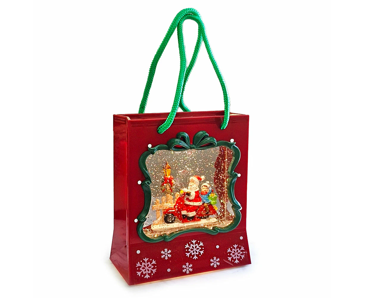 Christmas Musical Water Lantern Gift Bag with Sculpted Scene Swirling Confetti LED Light