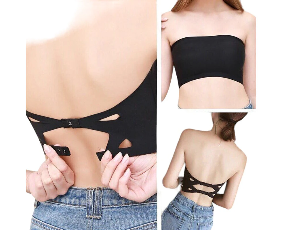 Seamless Tube Tops Women Invisible Bra Intimates Strapless Bustier Bandeau-Black