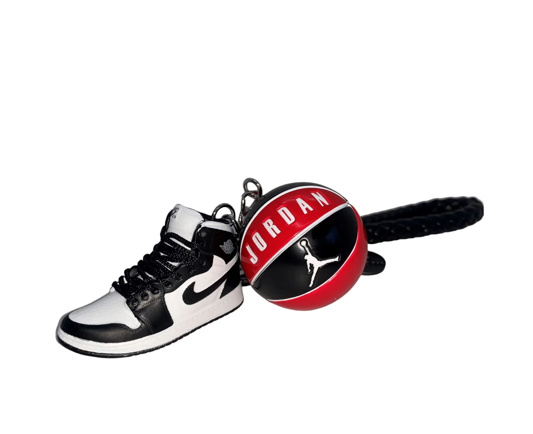 Air Jordan 1 3D mini sneaker keyring with basketball - White and black