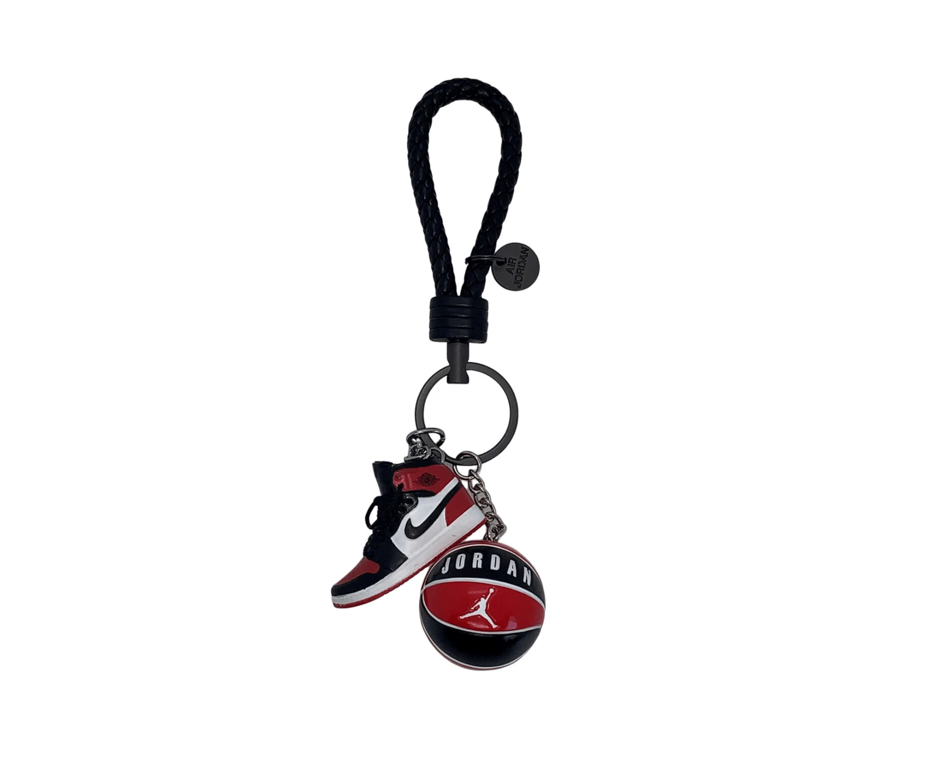 Air Jordan 1 3D mini sneaker keyring with basketball - White, red and black