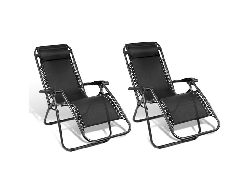 2 X Zero Gravity Recliner Reclining Lounge Folding Outdoor Camping Chairs