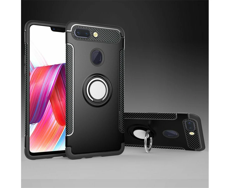 Ring Stand Slim Armor Shockproof Rubber Case Cover for OPPO R15 Pro Black