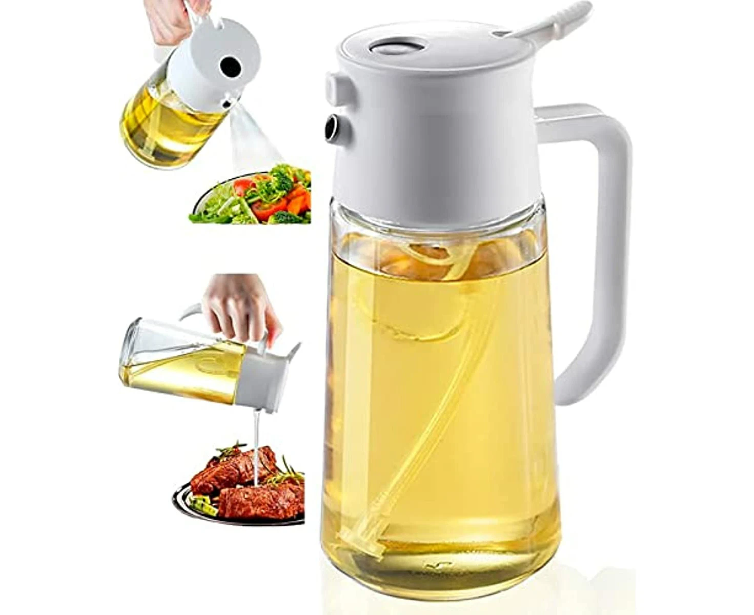 500ml 2 in 1 Olive Oil Sprayer Dispenser for Cooking Portable Glass Oil Bottle for Kitchen Air Fryer Baking Salad BBQ Grilling