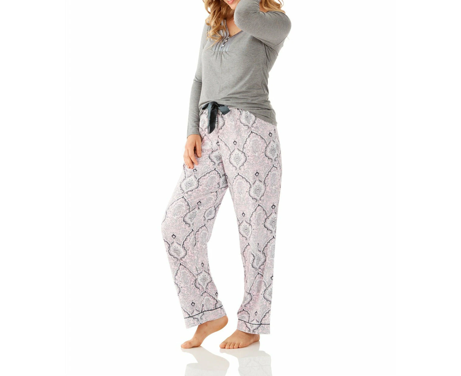 Magnolia Lounge Charcoal Henley Tee and Shiva Viscose Cotton Pant Pyjama Set