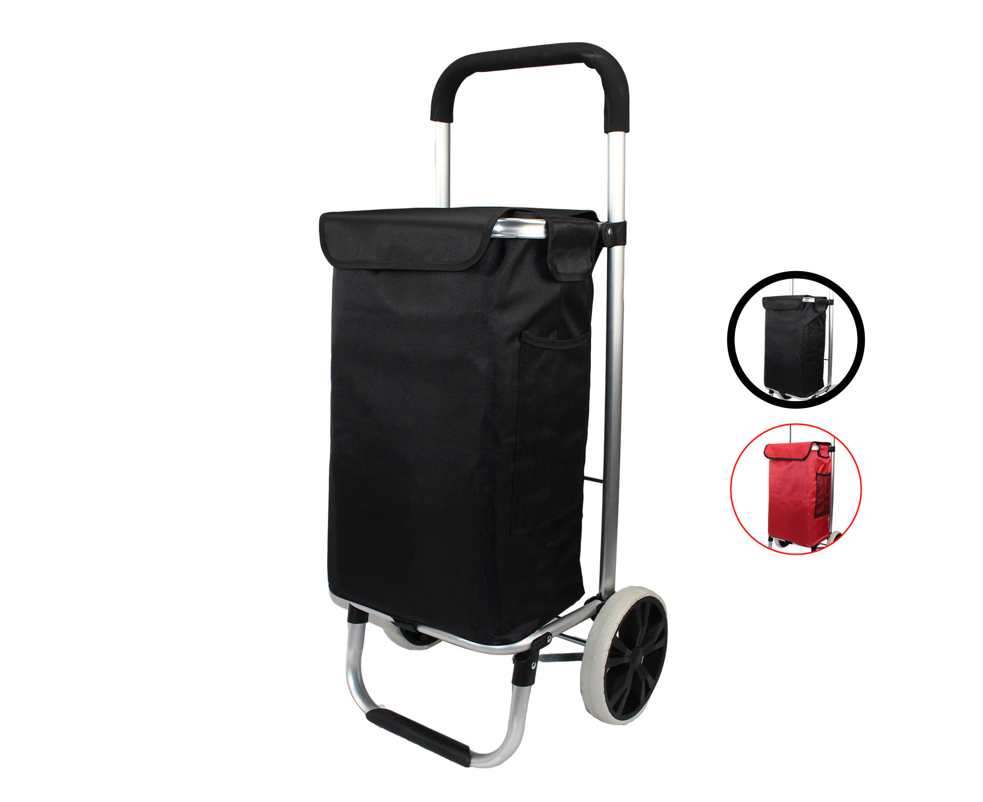 Aluminium Shopping Trolley Cart Folding Grocery Foldable Luggage Wheel Basket - Black