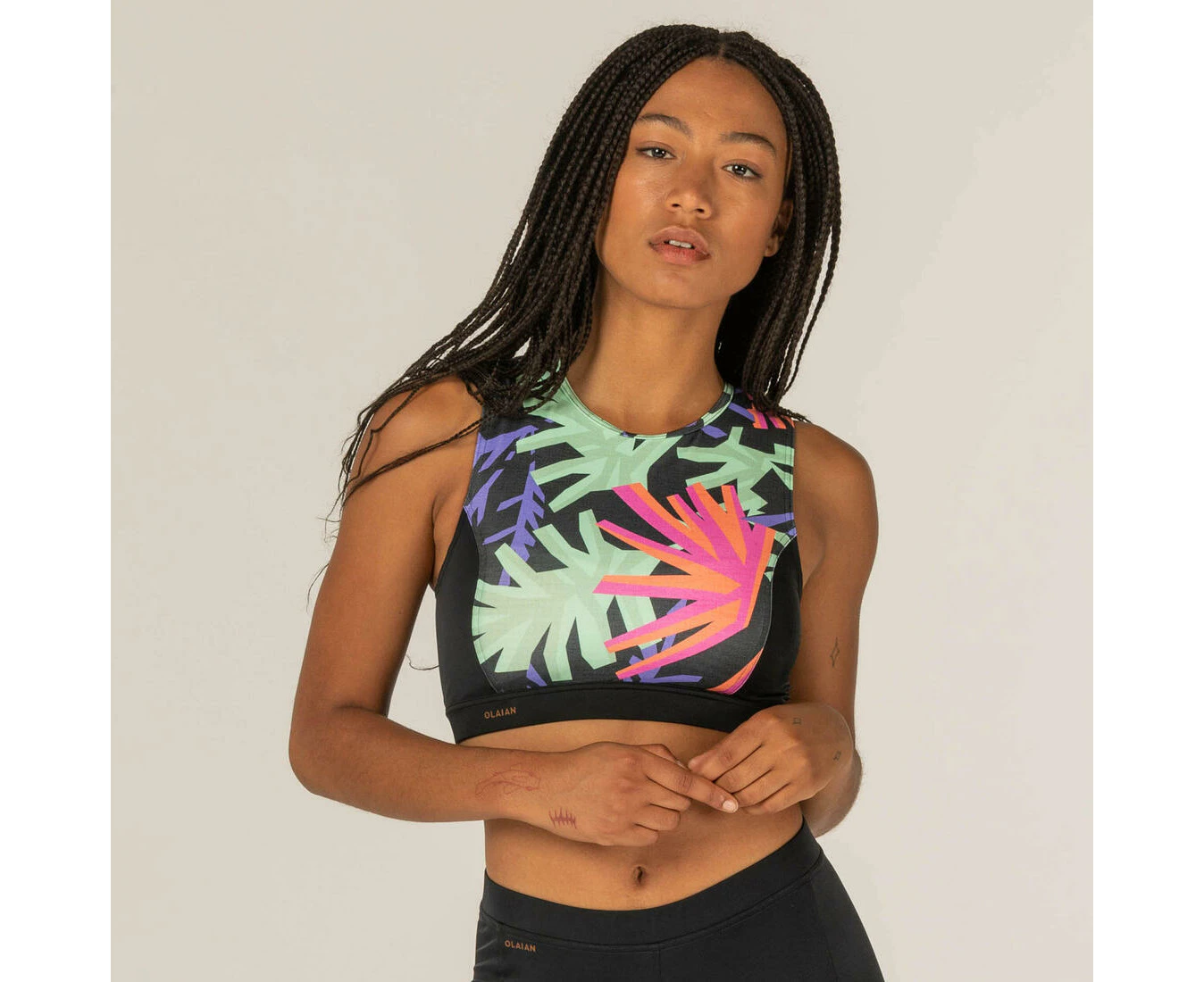 DECATHLON OLAIAN Women's Crop Top w/ Hydrophobic Removable Cups Back Zip - Carla Hawaii