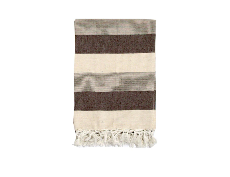 Rustica Cotton/Polyester Texture Striped Large Throw/Bed Runner 130 x 200 cm - Brown