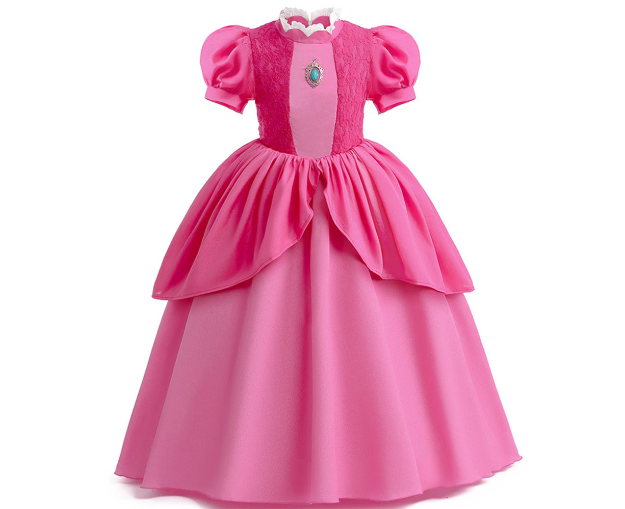 Game Super Mario Princess Peach Cosplay Costume Kids Girls Birthday Party Dress Ball Gown